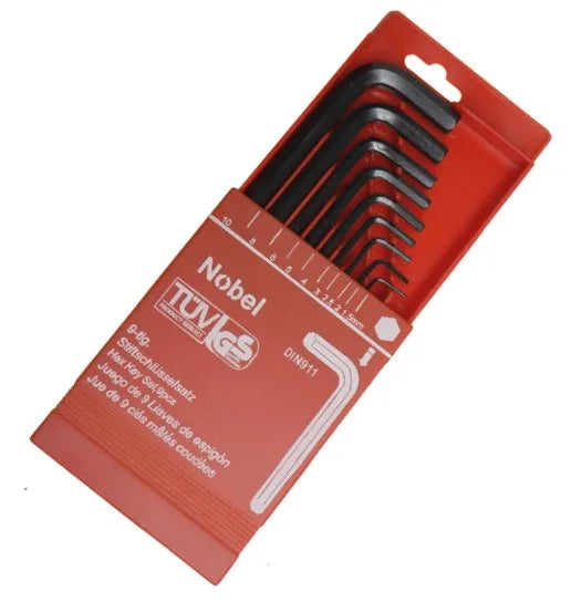 Jeu de 9 clés mâles courtes 6 pans chrome vanadium noir