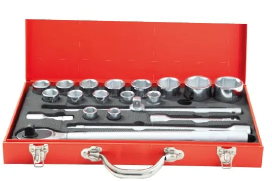 Composition de douilles 3/4 pouce 6 pans, jeu de 21 pièces avec cliquet et rallonges