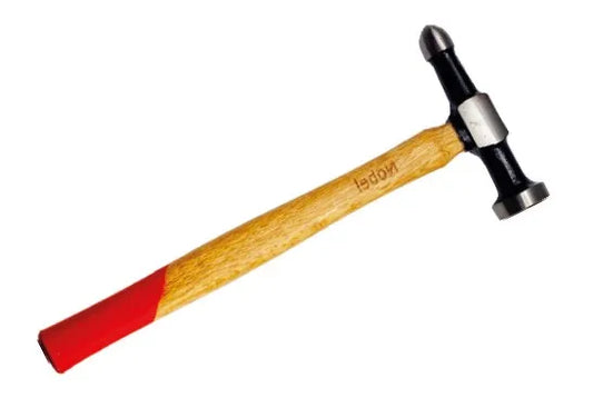 Marteau tête ronde plate et panne sphérique avec manche en frêne