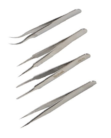 Jeu de pinces brucelles précision inox 4 pcs